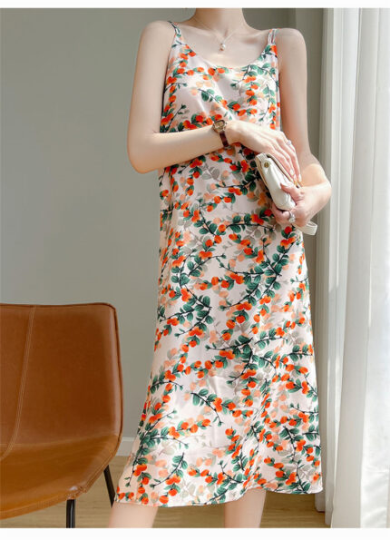 Women's U-neck satin camisole dress