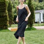 Round neck floral suspender mid length dress
