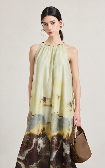 2025 Summer New Chinese style Blended Strap Skirt with Artistic Vacation Style, Medium length Skirt