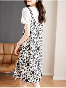 JIUYUEQ fake two-piece printed patchwork dress