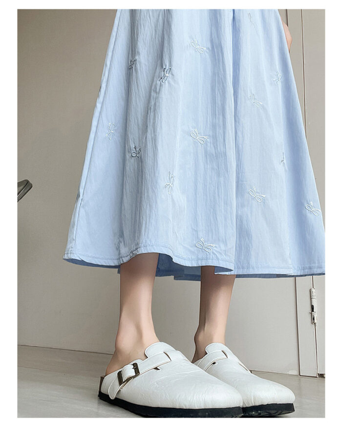 Bow Embroidered T-shirt+Skirt Set