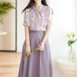 On&On bow shirt half skirt two-piece set