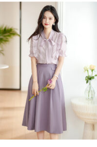 On&On bow shirt half skirt two-piece set