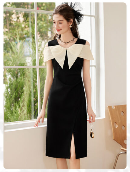 25 Summer Fashion V-neck Mid length Split Black Dress