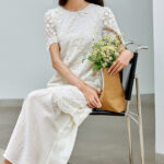 Fake two-piece spliced jacquard lace dress