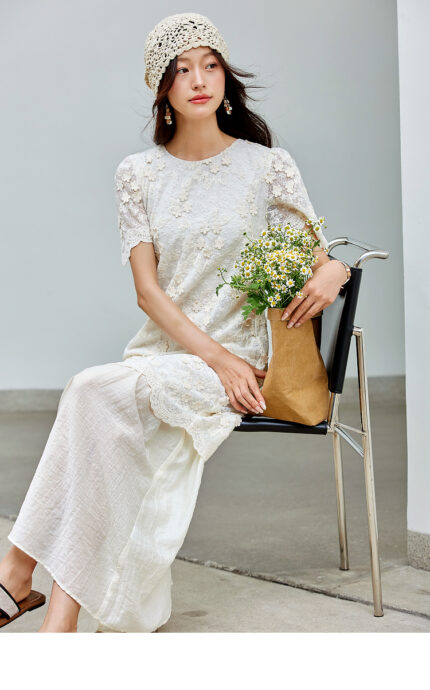Fake two-piece spliced jacquard lace dress