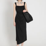 Biselena suspender waist cinching and slimming black skirt dress