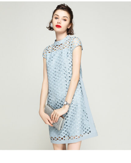 Bailuyu Style Fashionable Hollow Grid A-line Dress