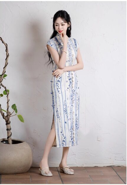 New Chinese style elegant striped cheongsam