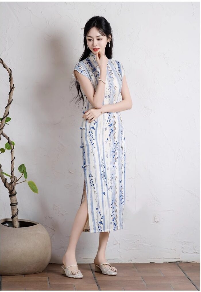 New Chinese style elegant striped cheongsam