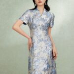 BBLLUUEE embossed jacquard dress short sleeved dress