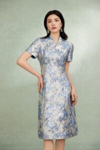 BBLLUUEE embossed jacquard dress short sleeved dress