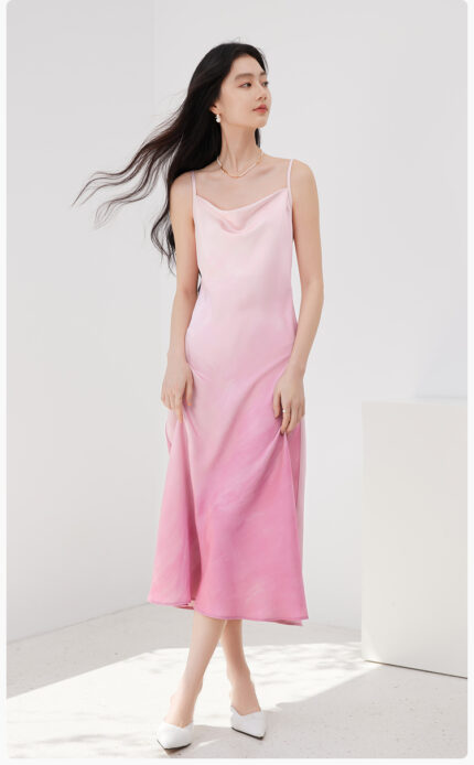 X. YING Vacation Style Gradient Swing Collar Strap Dress