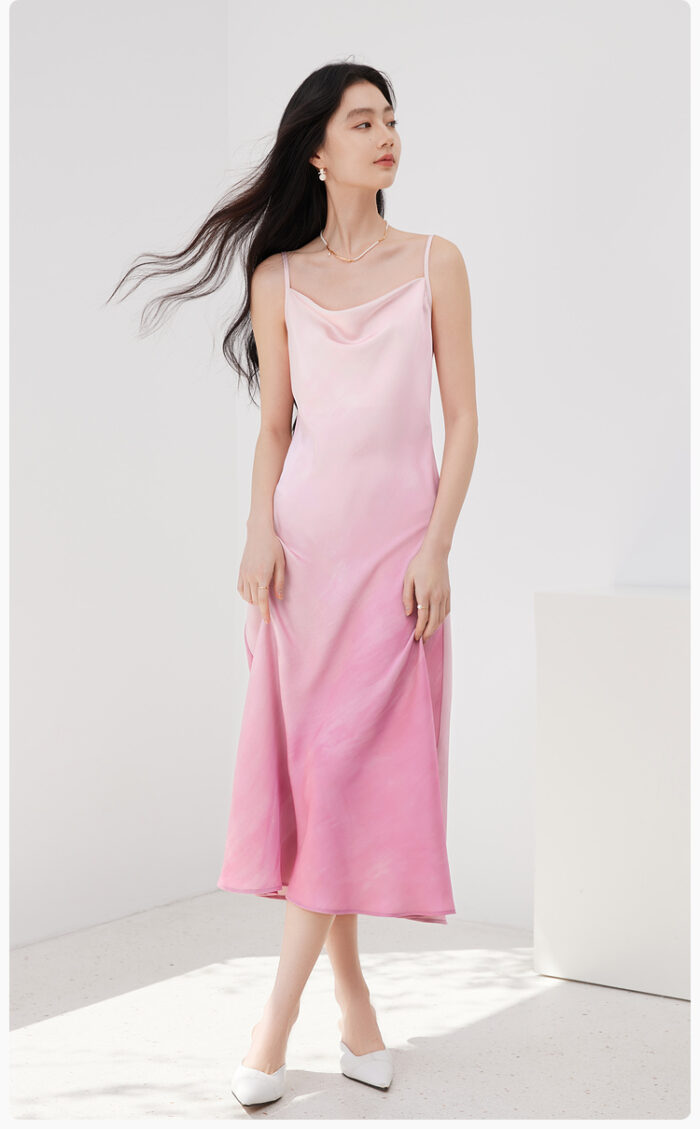 X. YING Vacation Style Gradient Swing Collar Strap Dress