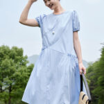 Round neck short sleeved irregular patchwork dress