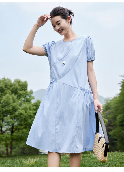 Round neck short sleeved irregular patchwork dress