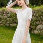 V-neck jacquard waist cinched long women's dress