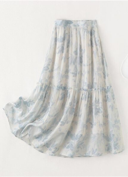 IHIMI minimalist A-line ink wash ruffle print skirt