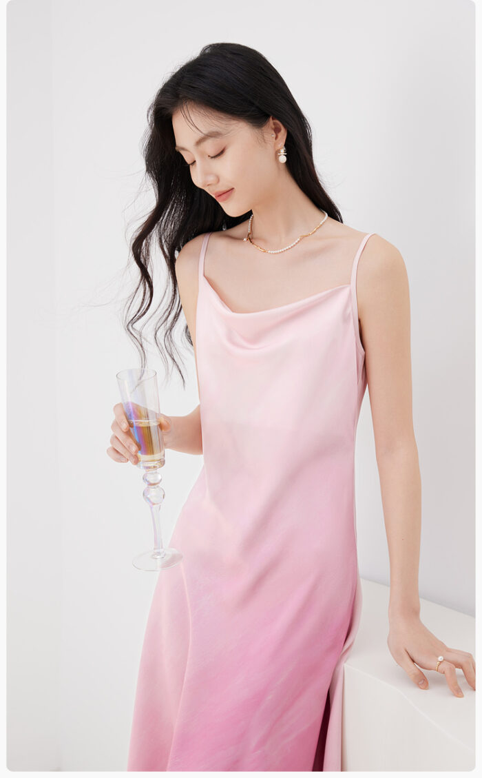 X. YING Vacation Style Gradient Swing Collar Strap Dress