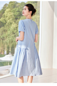 Round neck short sleeved irregular patchwork dress