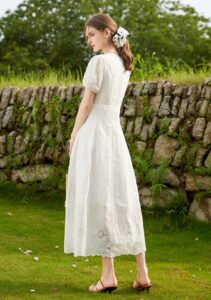 V-neck jacquard waist cinched long women's dress