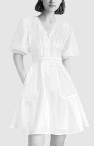 MeetMetro Bubble Sleeve Embroidered Mesh Dress