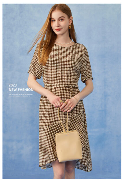 A-line short sleeved women's silk women's dress