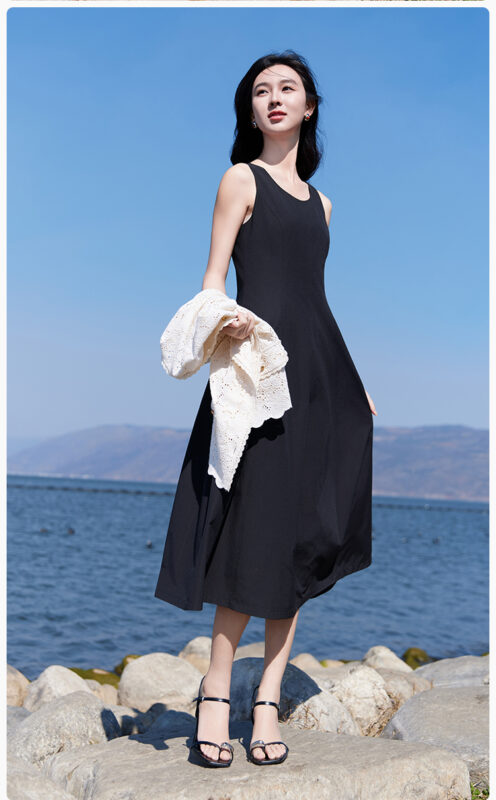 X.ying vestido de chaleco sin mangas de cintura baja