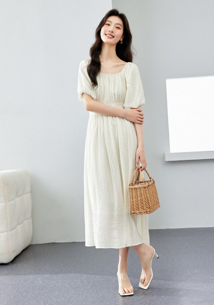 VIMLY French Elegant Lady Retro U-neck Dress