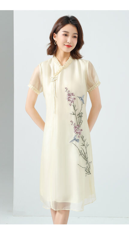 JINJU silk organza improved cheongsam dress