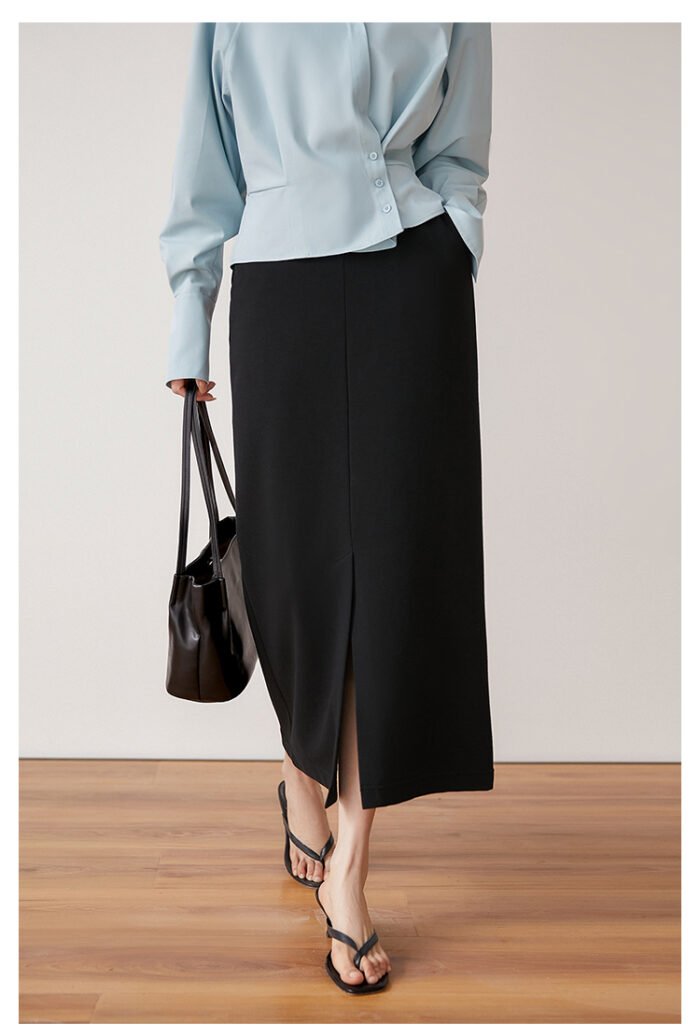 KELE COCO Front Split Straight Tube Acetate Skirt