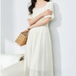 VIMLY French Elegant Lady Retro U-neck Dress