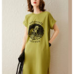 Vintage printed slit T-shirt dress