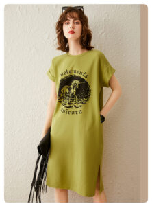 Vintage printed slit T-shirt dress