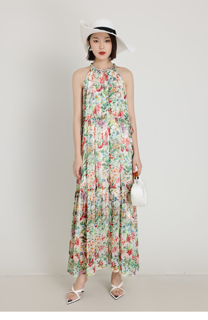 Printed neck hanging dress