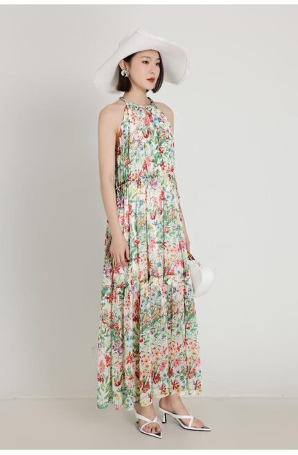 Printed neck hanging dress