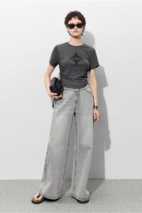 Biselena French slimming round neck short sleeved T-shirt