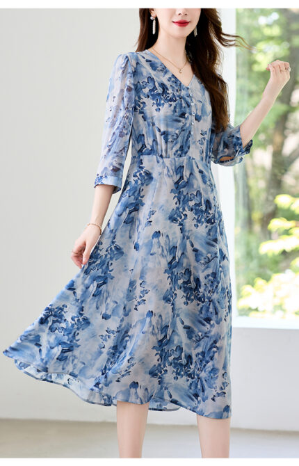 New mulberry silk ink dress for women's intellectual silk dress
