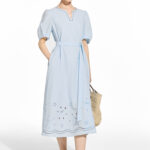 Hollow embroidery summer vacation belt dress