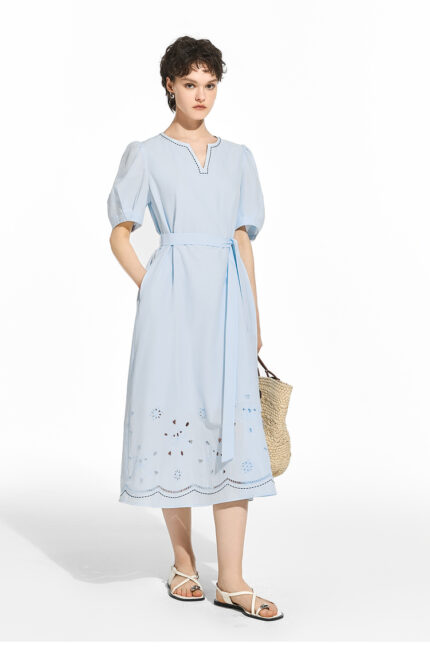 Hollow embroidery summer vacation belt dress