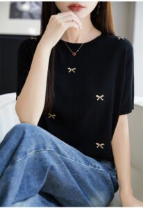 Summer New Fine Spinning Thin Knitted Short Sleeve T-shirt