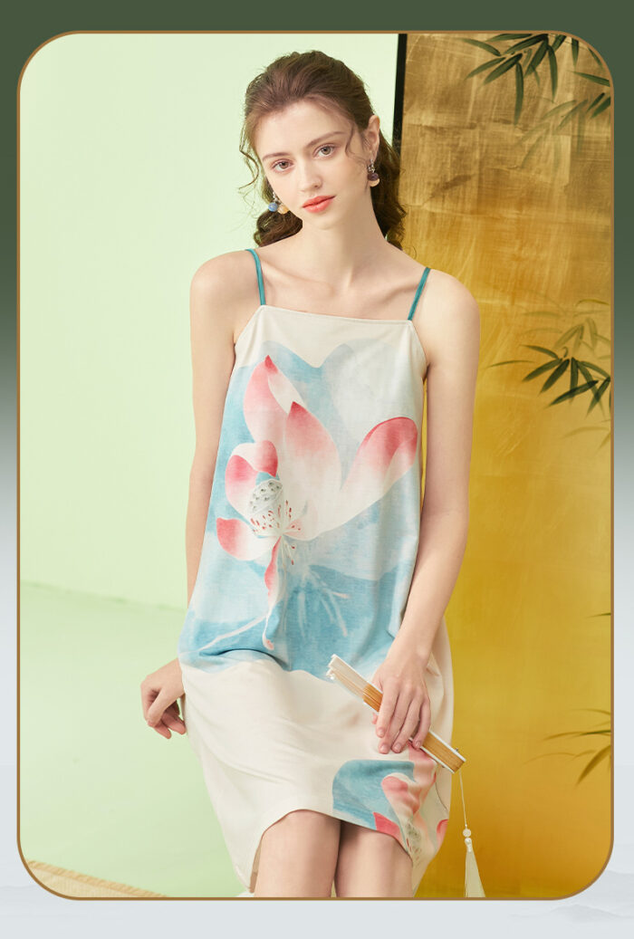 FENTENG Summer Low Collar Strap Home Clothes Sleeping Skirt