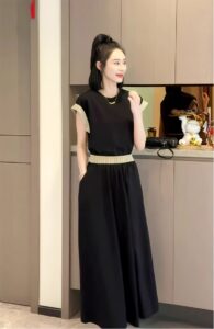 2025 Summer New Large Swing Long Skirt+Short Sleeve T