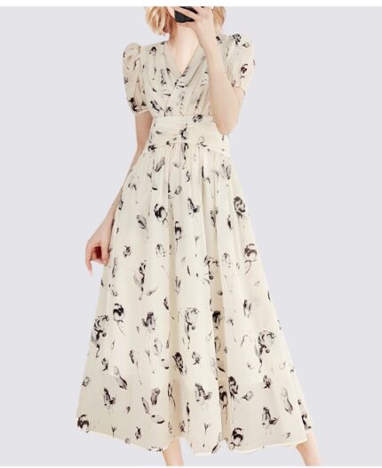 MeetMetro mid length waist cinched floral dress