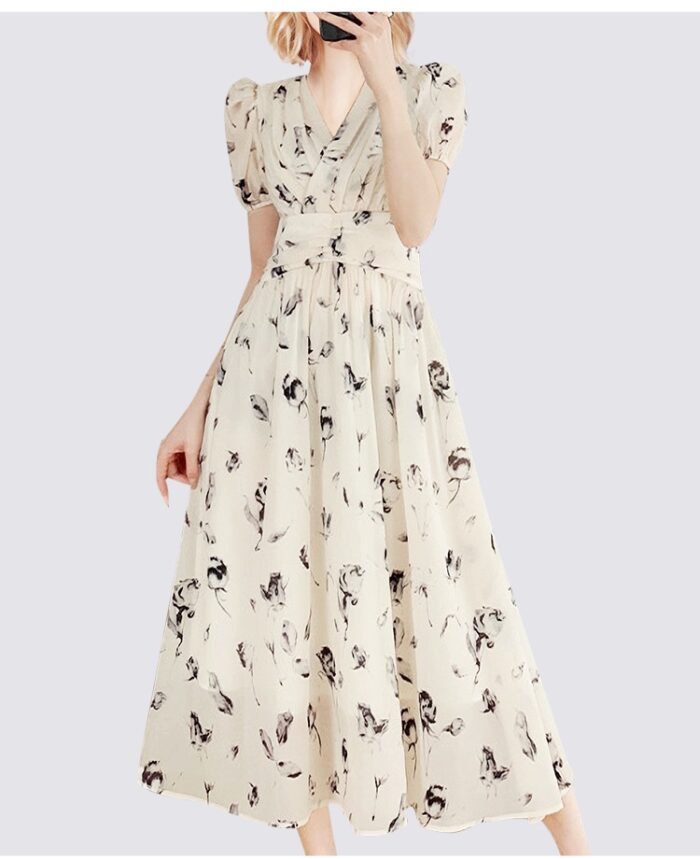 MeetMetro mid length waist cinched floral dress