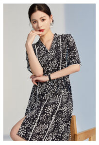 Vintage floral V-neck silk dress