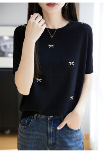 Summer New Fine Spinning Thin Knitted Short Sleeve T-shirt