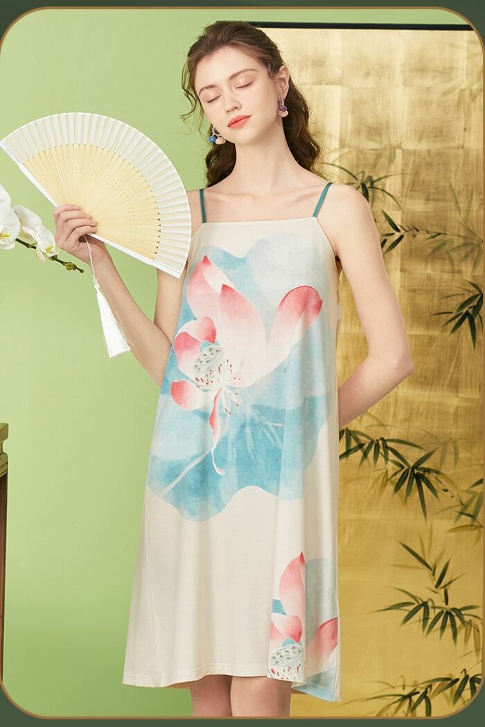 FENTENG Summer Low Collar Strap Home Clothes Sleeping Skirt