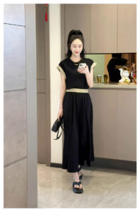 2025 Summer New Large Swing Long Skirt+Short Sleeve T