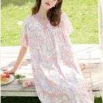FENTENG Thin Lace Flower Short sleeved Skirt Home Clothes Sleeping Skirt